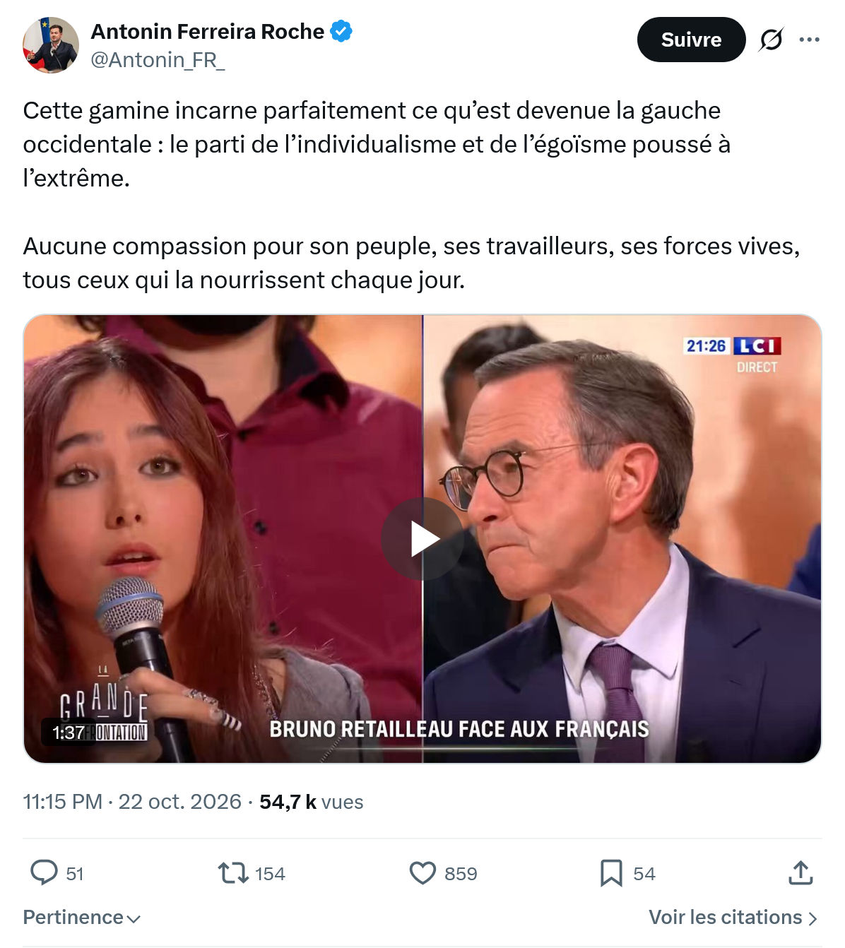 Antonin Ferreira Roche: Cette gamine incarne parfaitement...