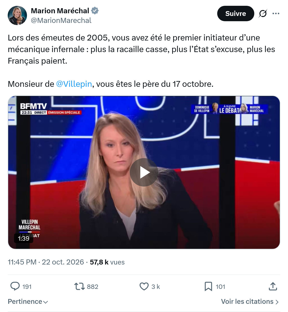 Marion Maréchal- Le Pen: Lors des émeutes de 2005...