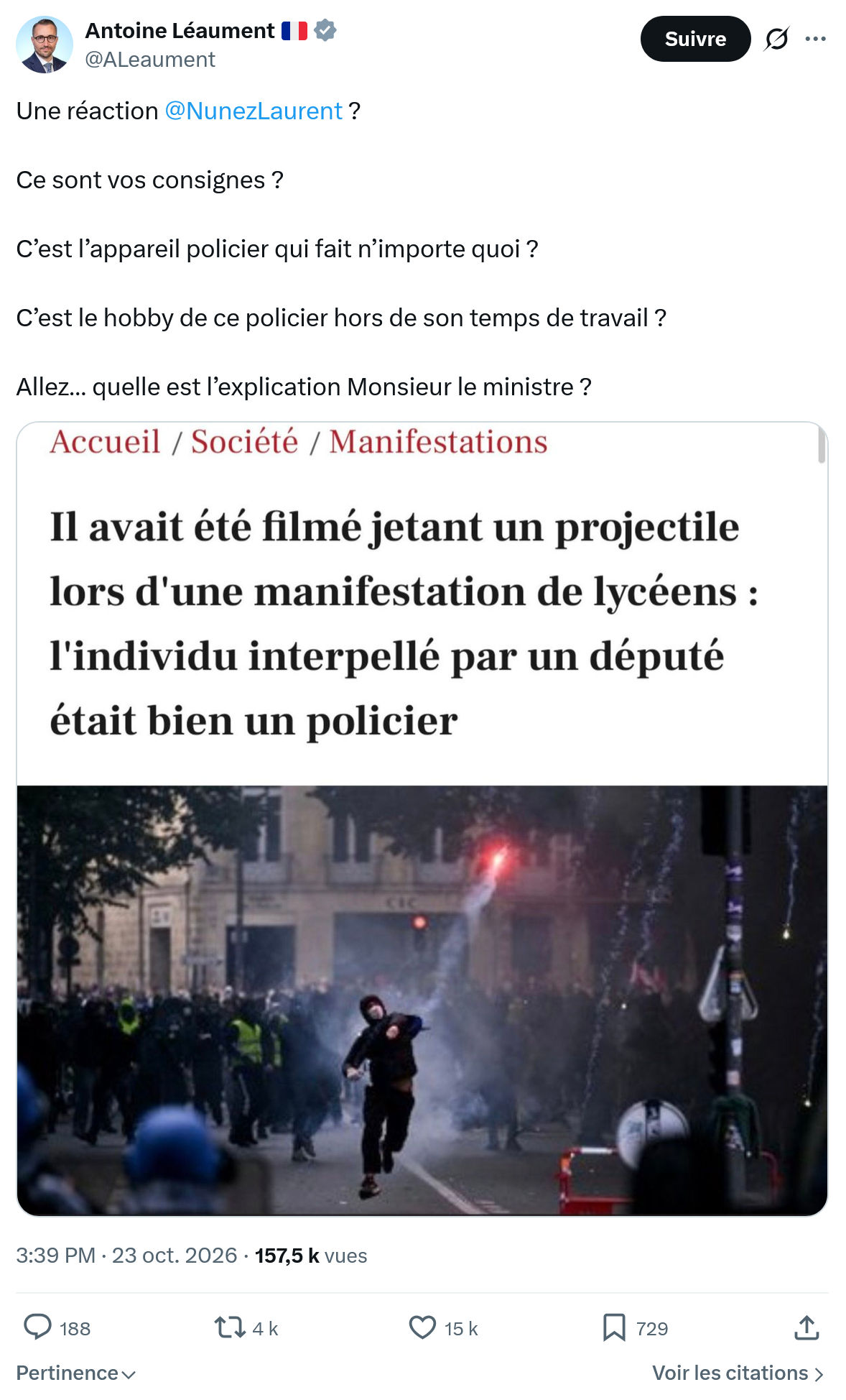 Antoine Léaument: Une réaction @NunezLaurent...