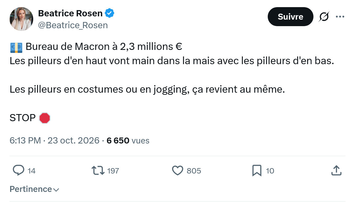 Béatrice Rosen: Bureau de Macron à 2,3 millions...