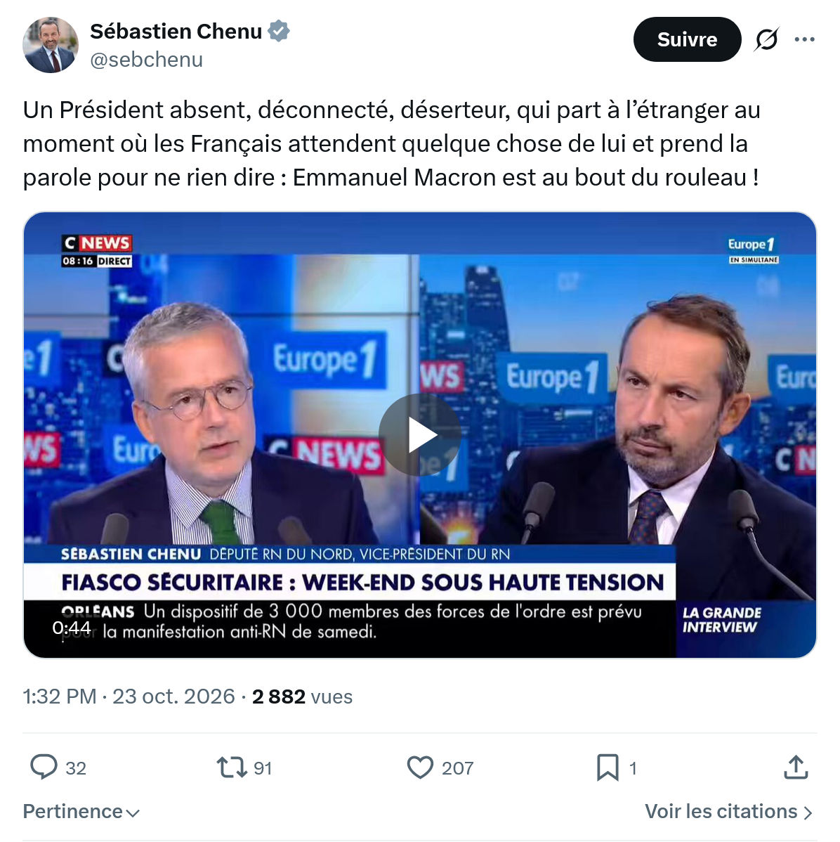 Sébastien Chenu: Un Président absent, déconnecté...