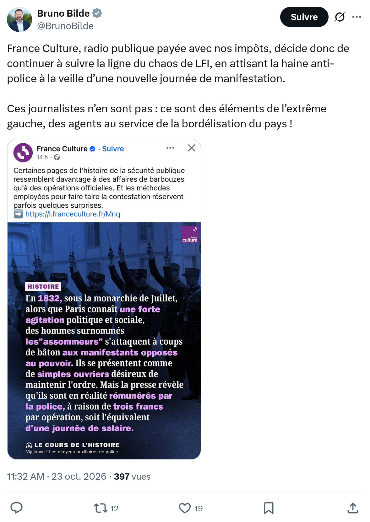 Bruno Bilde: France Culture, radio publique...