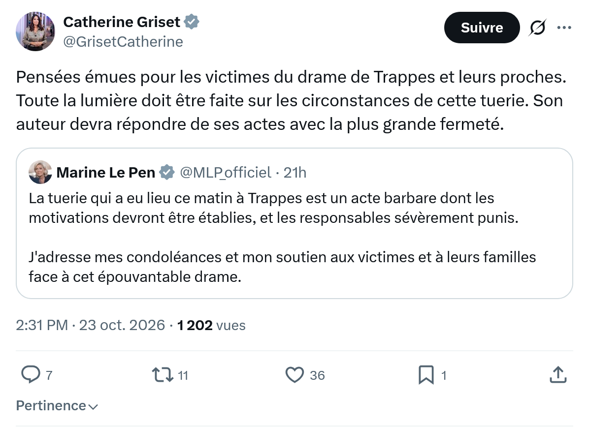 Catherine Griset: Pensées émues pour les victimes...