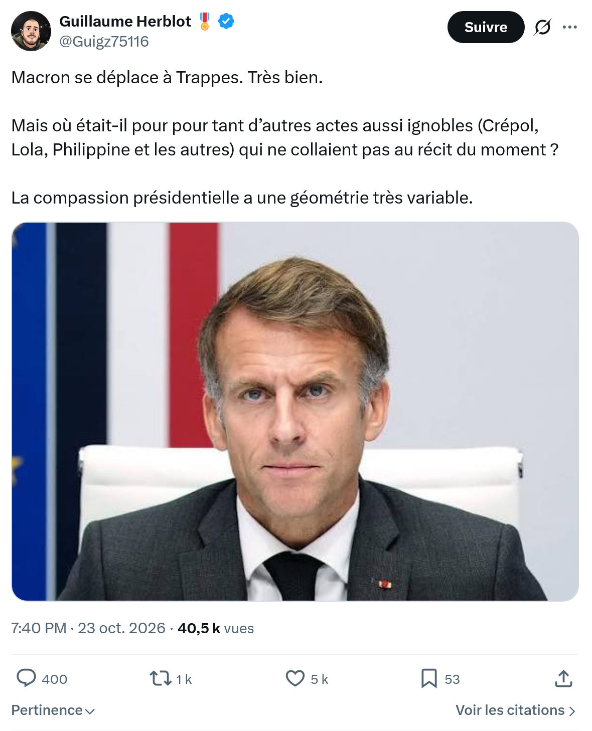 Guillaume Herblot: Macron se déplace à Trappes...