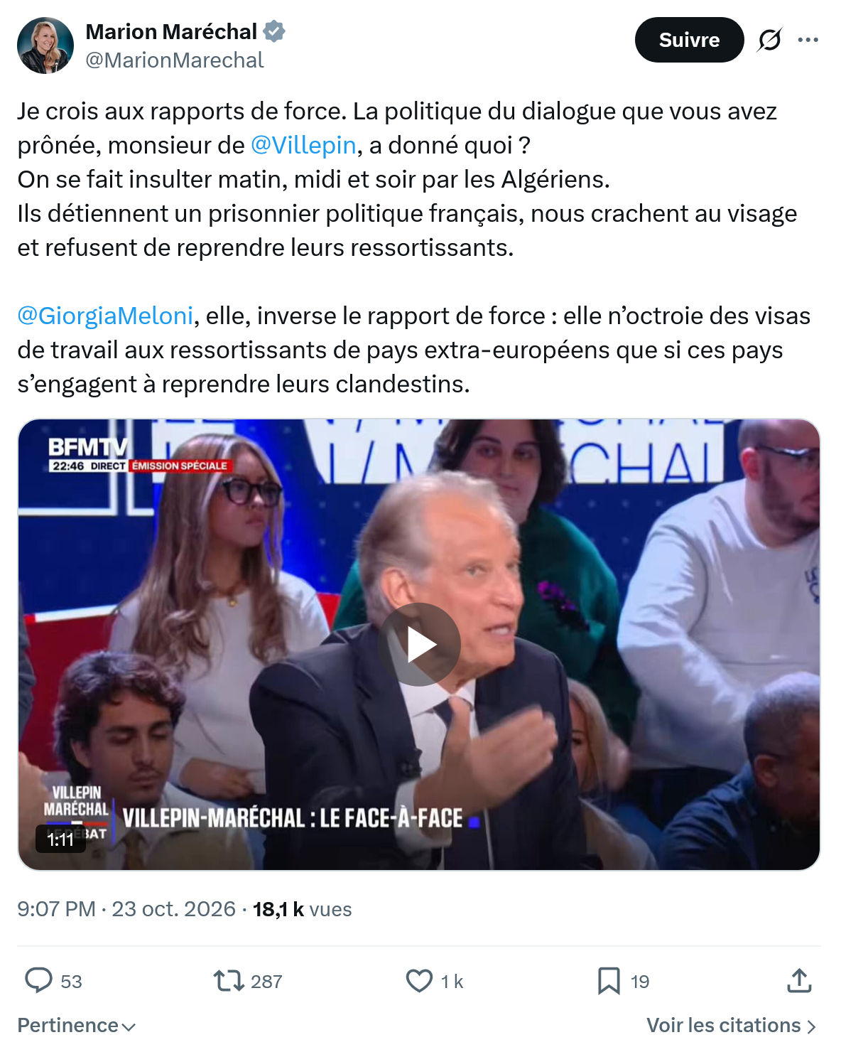 Marion Maréchal- Le Pen: Je crois aux rapports de force...