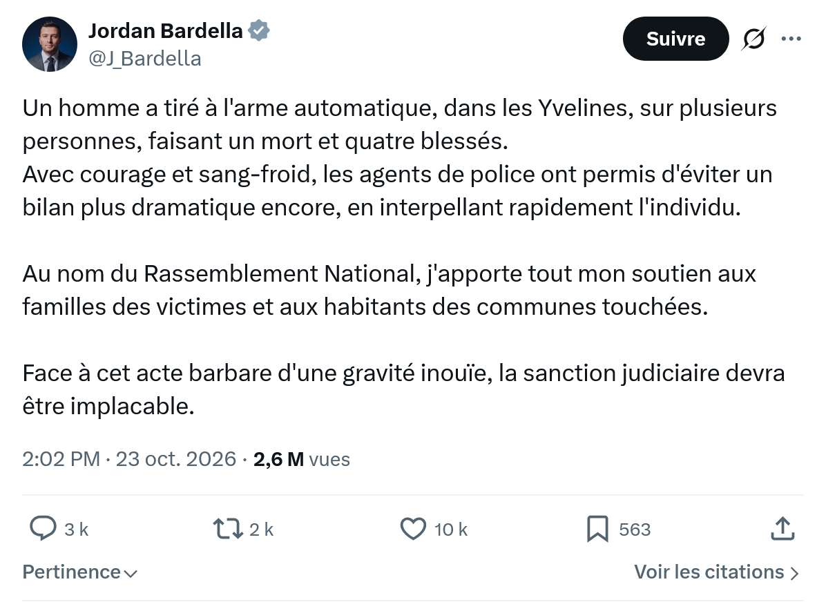 Jordan Bardella: Un homme a tiré à l'arme automatique...
