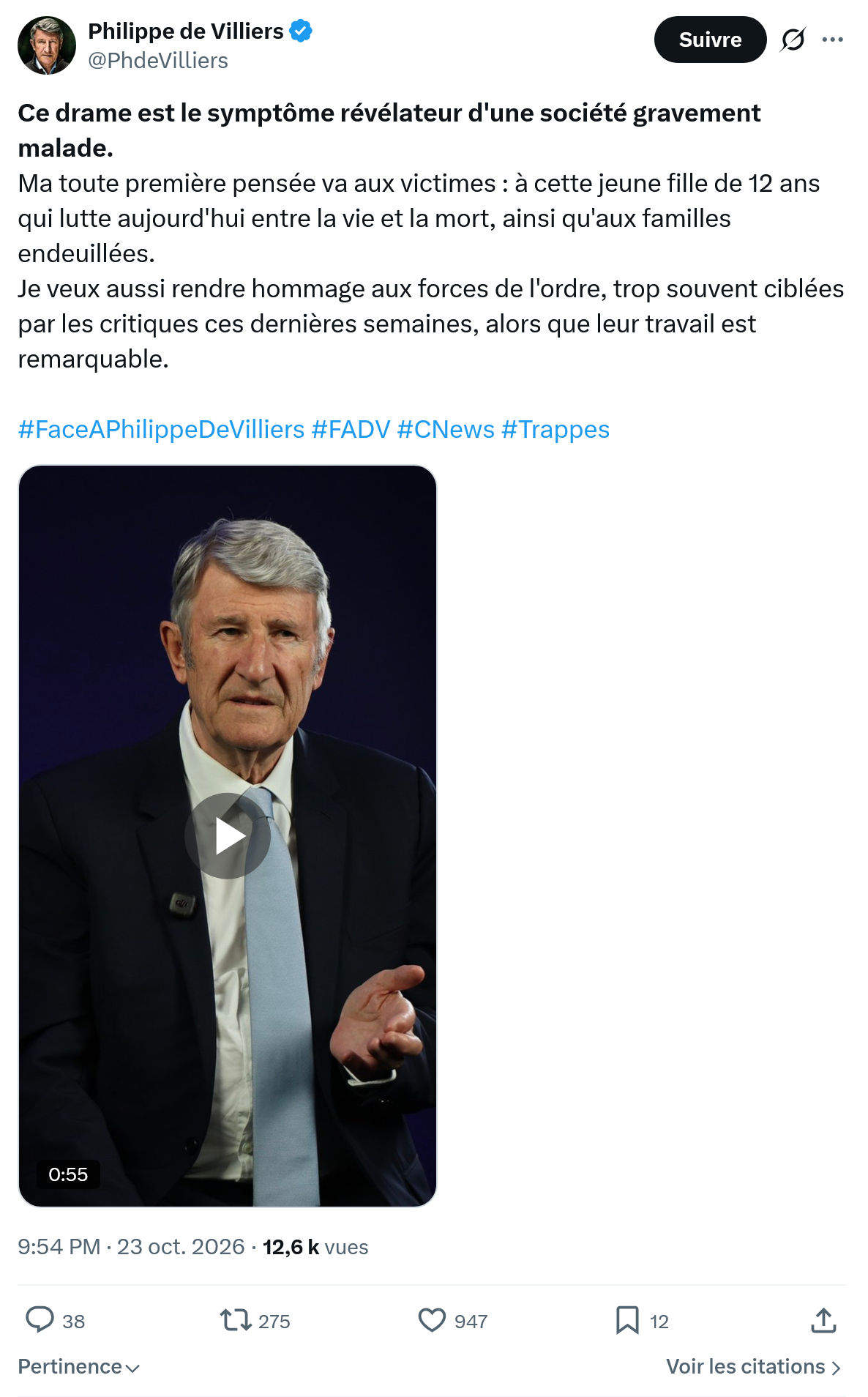 Philippe de Villiers: Ce drame est le symptôme...