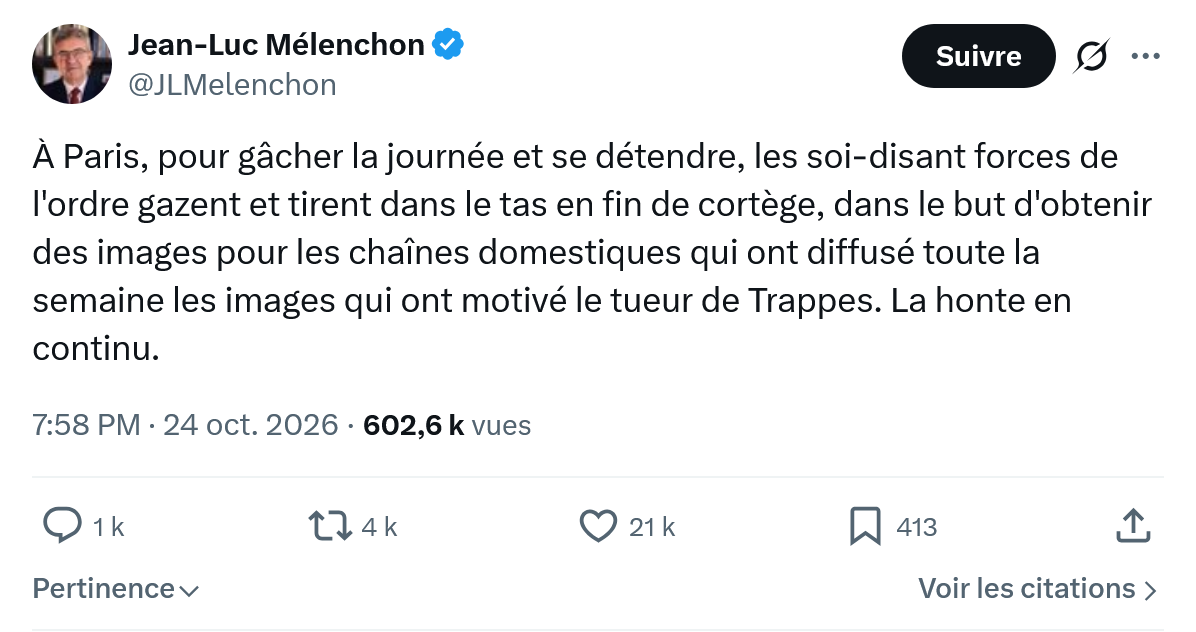 Jean-Luc Mélenchon: À Paris, pour gâcher la journée...