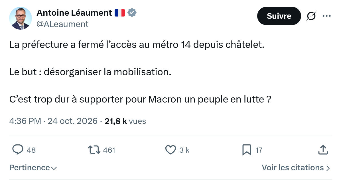 Antoine Léaument: La préfecture a fermé l’accès...