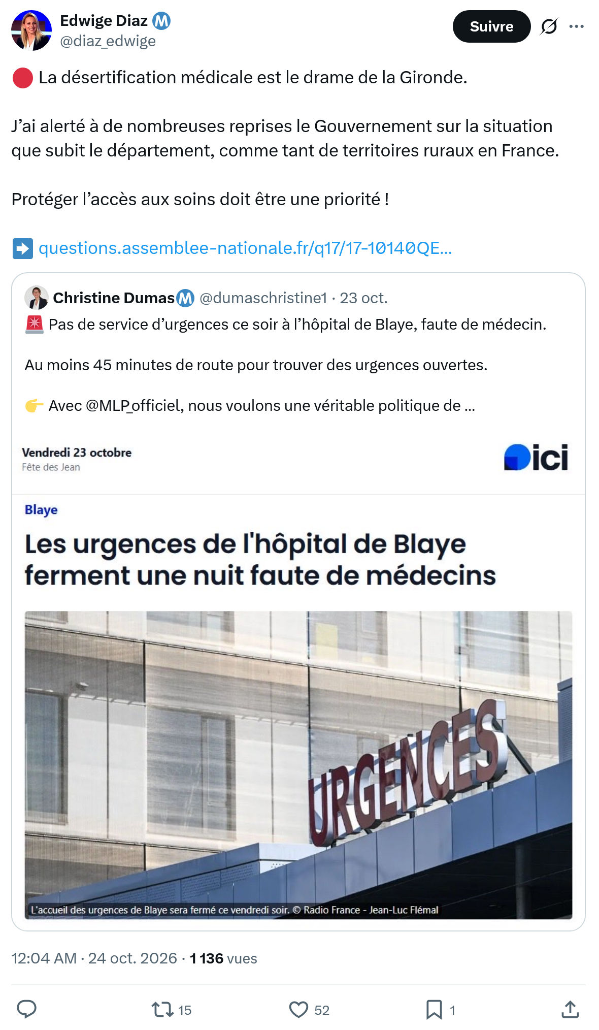 Edwige Diaz: La désertification médicale...