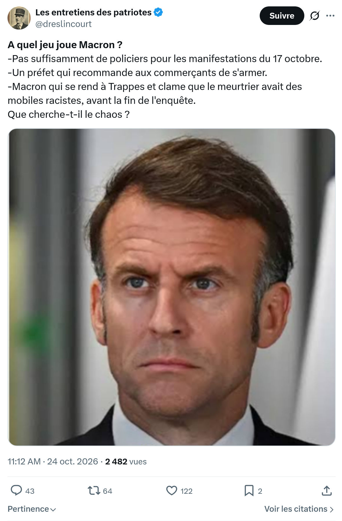 Marquis de Dreslincourt: A quel jeu joue Macron...