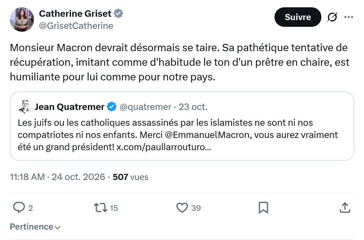 Catherine Griset: Monsieur Macron devrait désormais...
