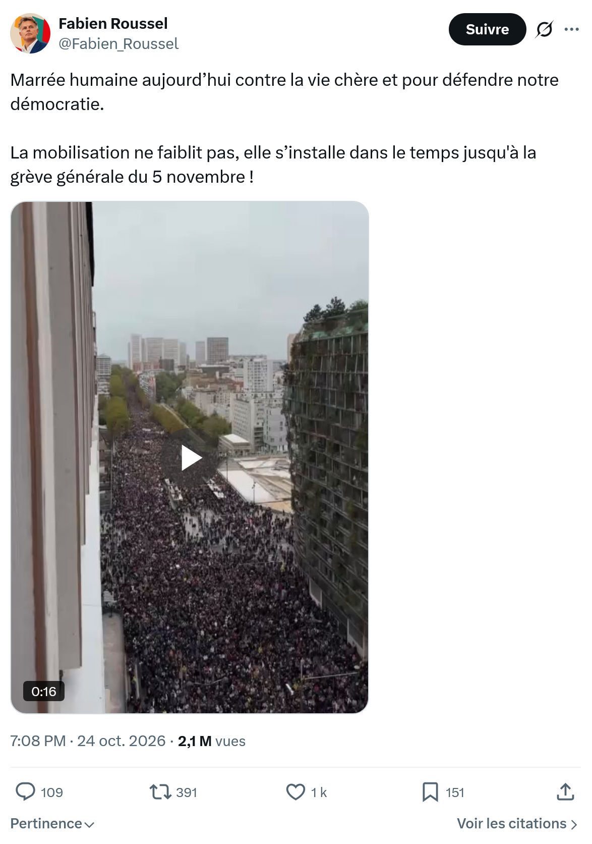 Fabien Roussel: Marrée humaine aujourd’hui...