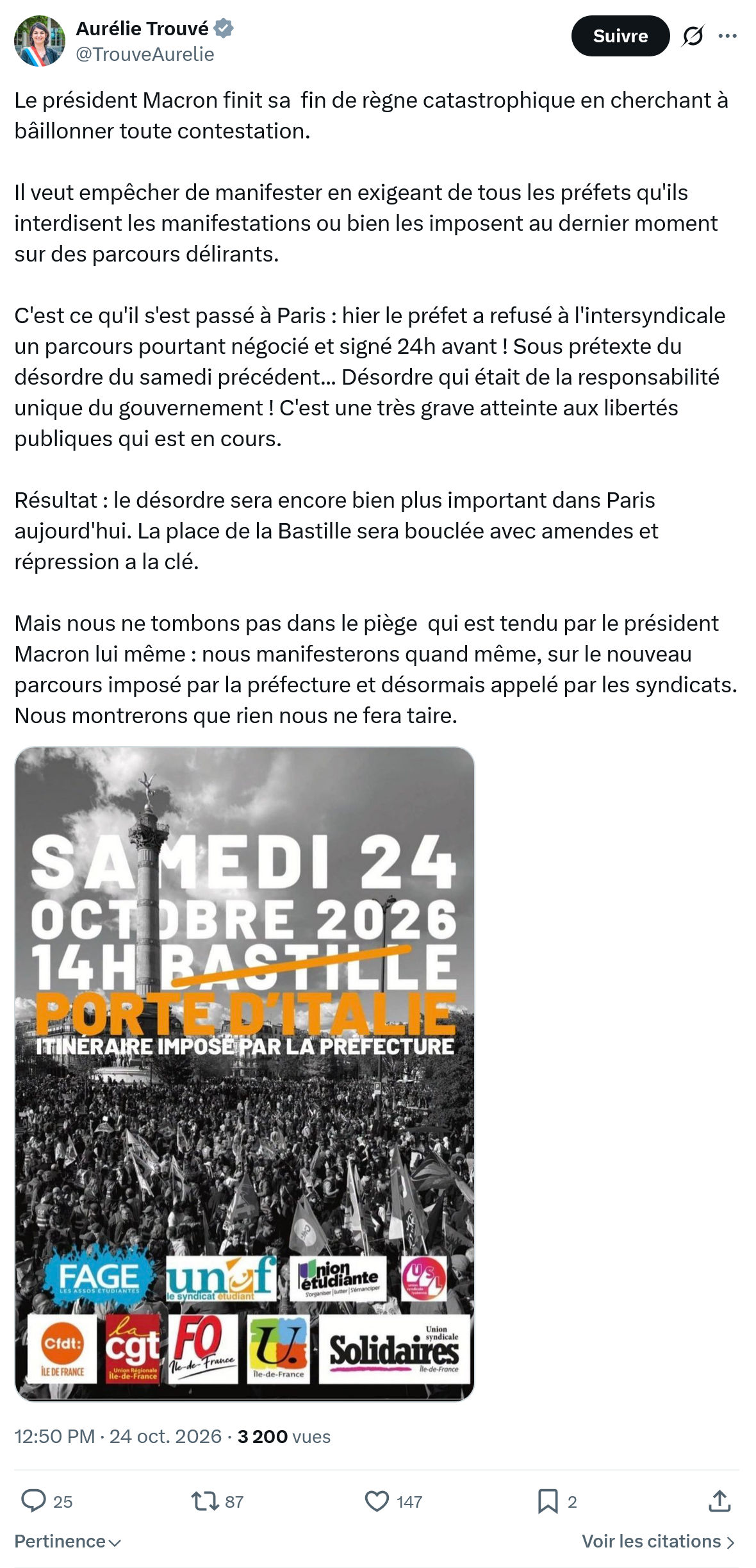 Aurélie Trouvé: Le président Macron finit...