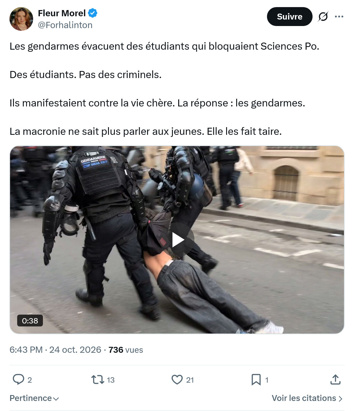 Fleur Morel: Les gendarmes évacuent...
