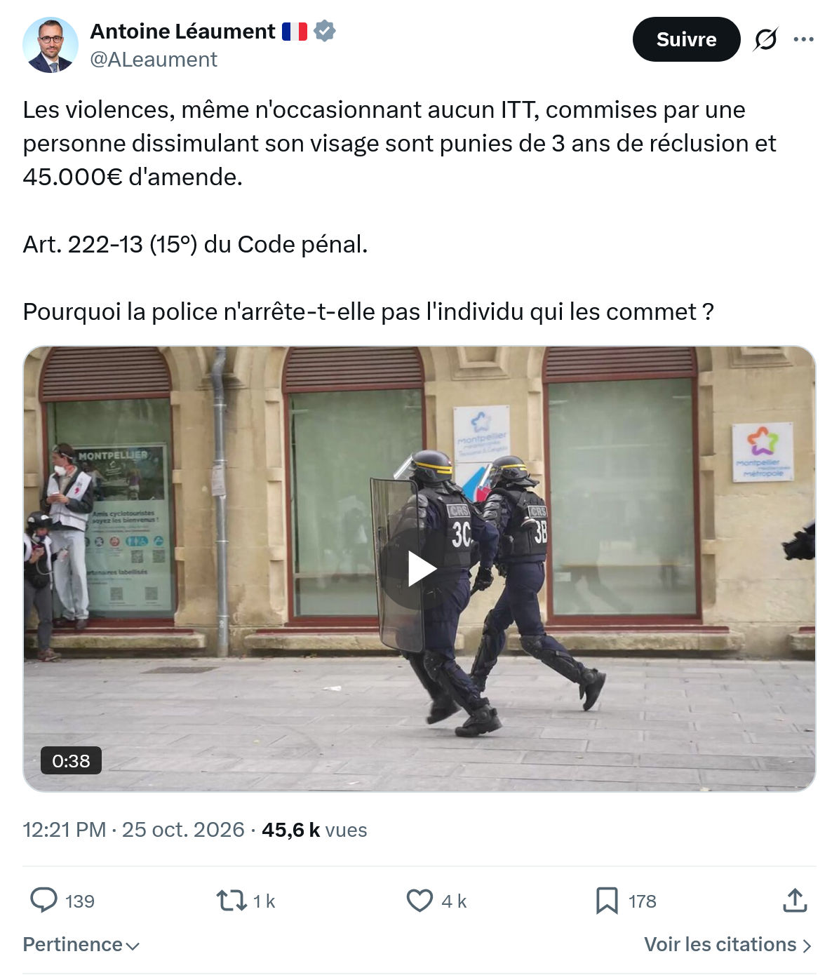 Antoine Léaument: Les violences, même n'occasionnant...