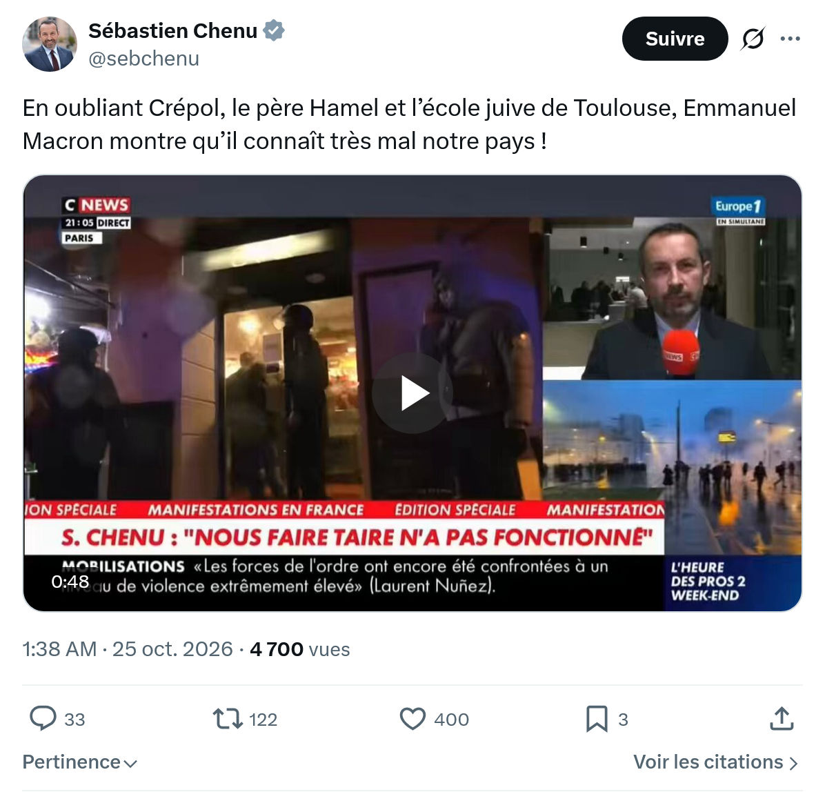 Sébastien Chenu: En oubliant Crépol...