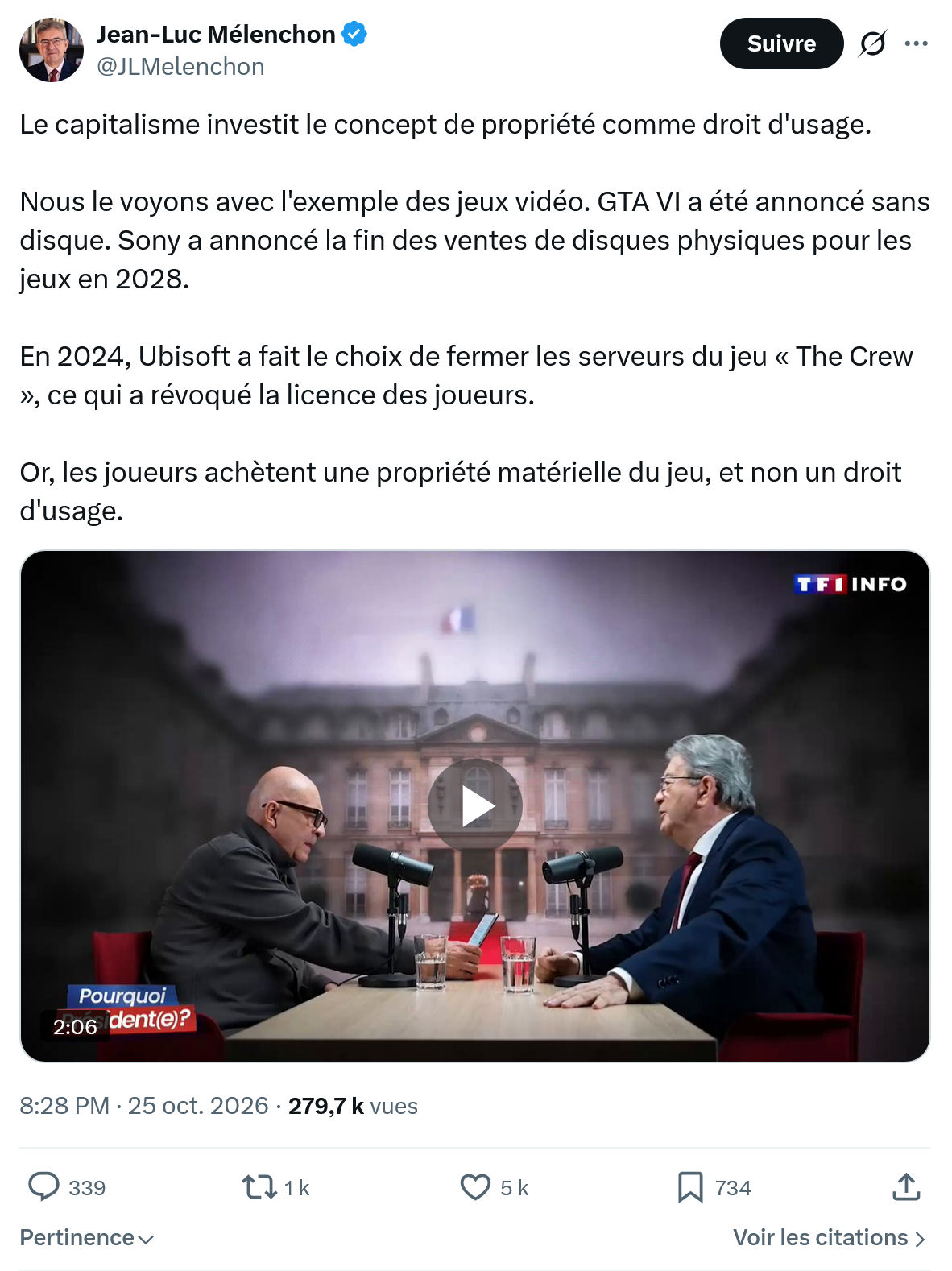 Jean-Luc Mélenchon: Le capitalisme investit le concept...