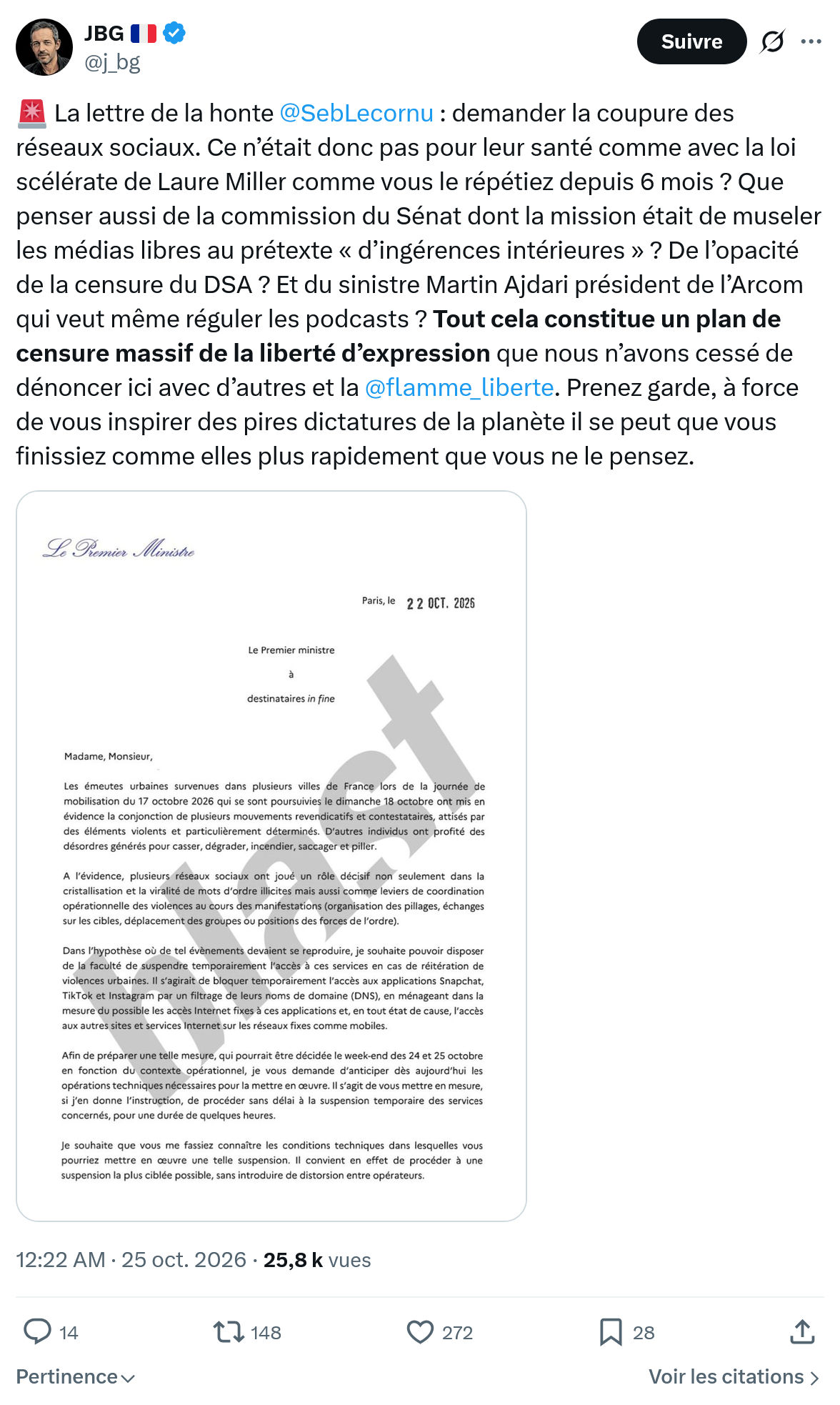 JBG: La lettre de la honte @SebLecornu...