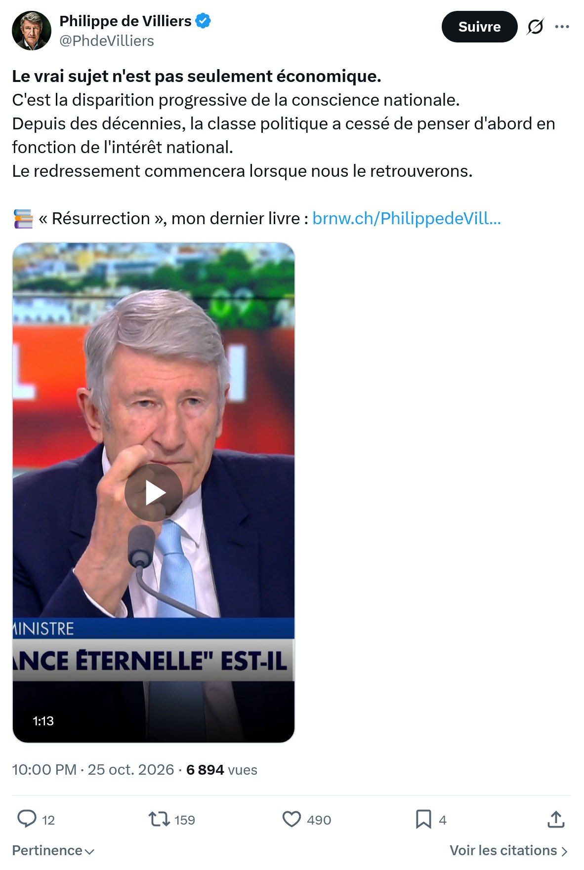 Philippe de Villiers: Le vrai sujet n'est pas seulement...