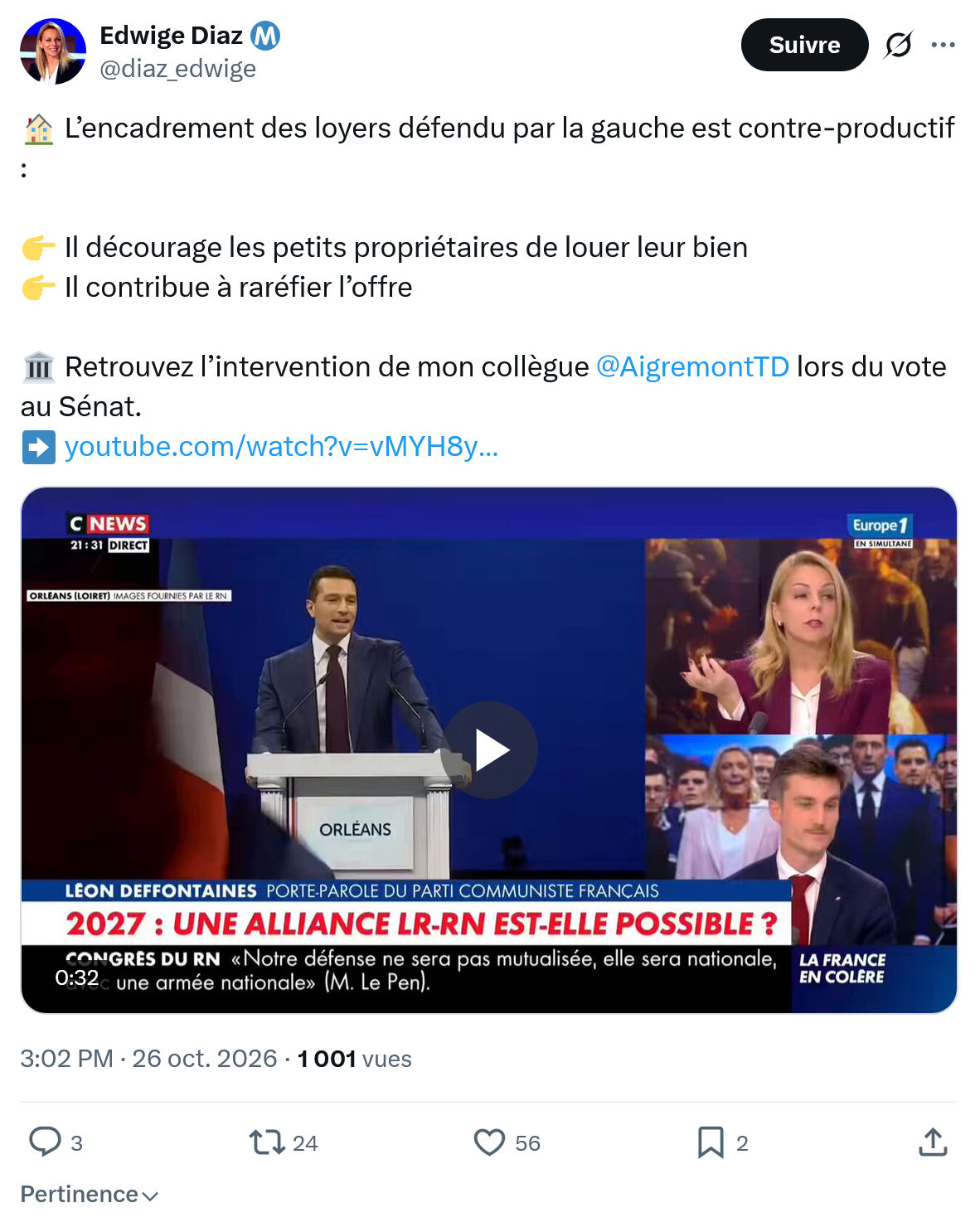 Edwige Diaz: L’encadrement des loyers...