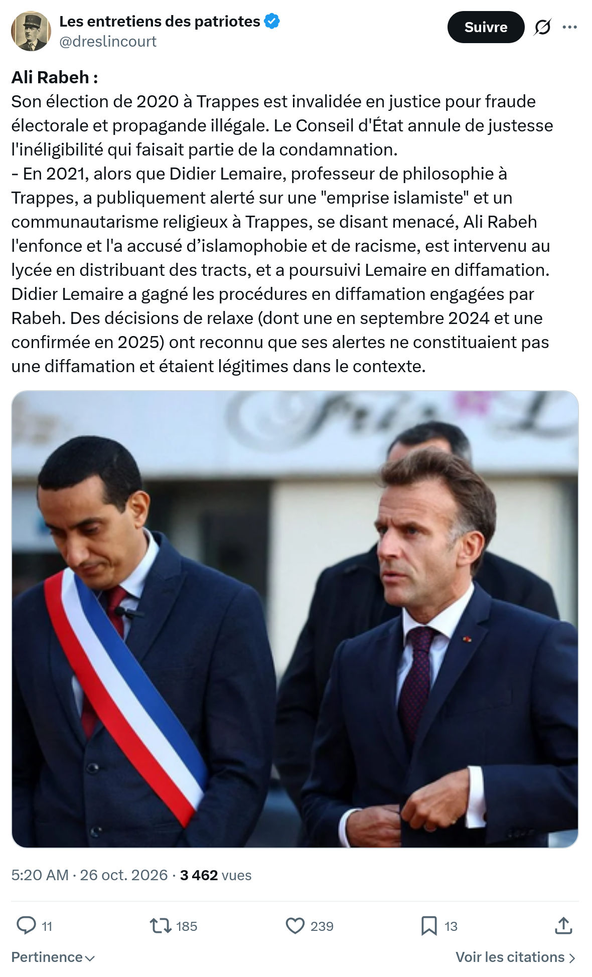 Marquis de Dreslincourt: Son élection de 2020 à Trappes...