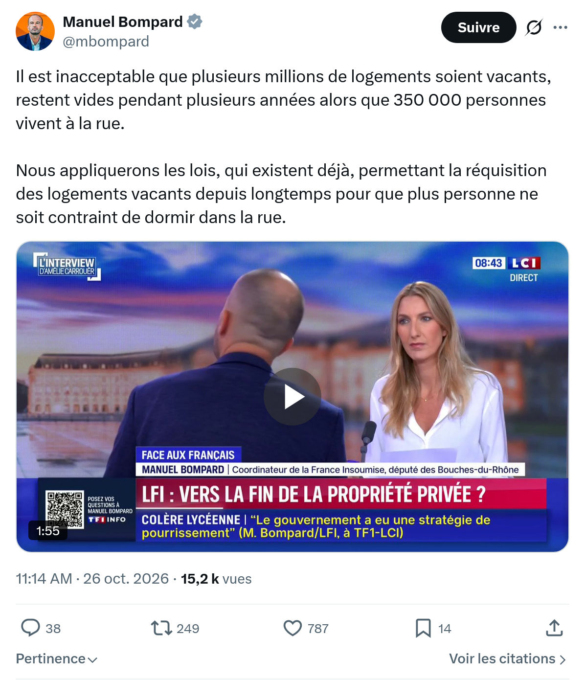 Manuel Bompard: Il est inacceptable...