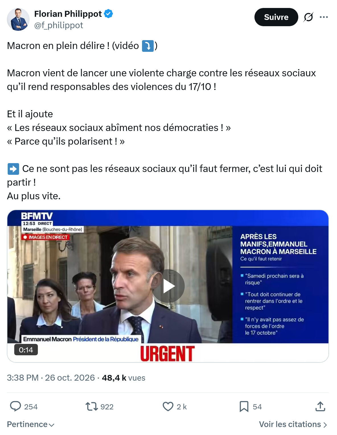 Florian Philippot: Macron en plein délire...