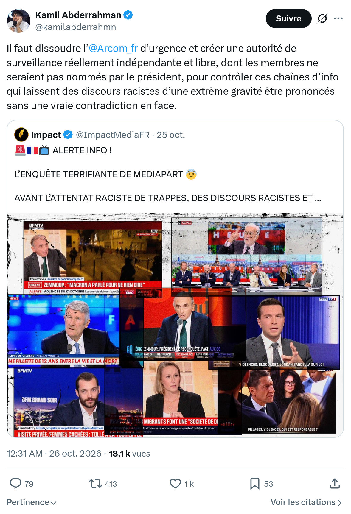 Kamil Abderrahman: Il faut dissoudre l’@Arcom_fr...