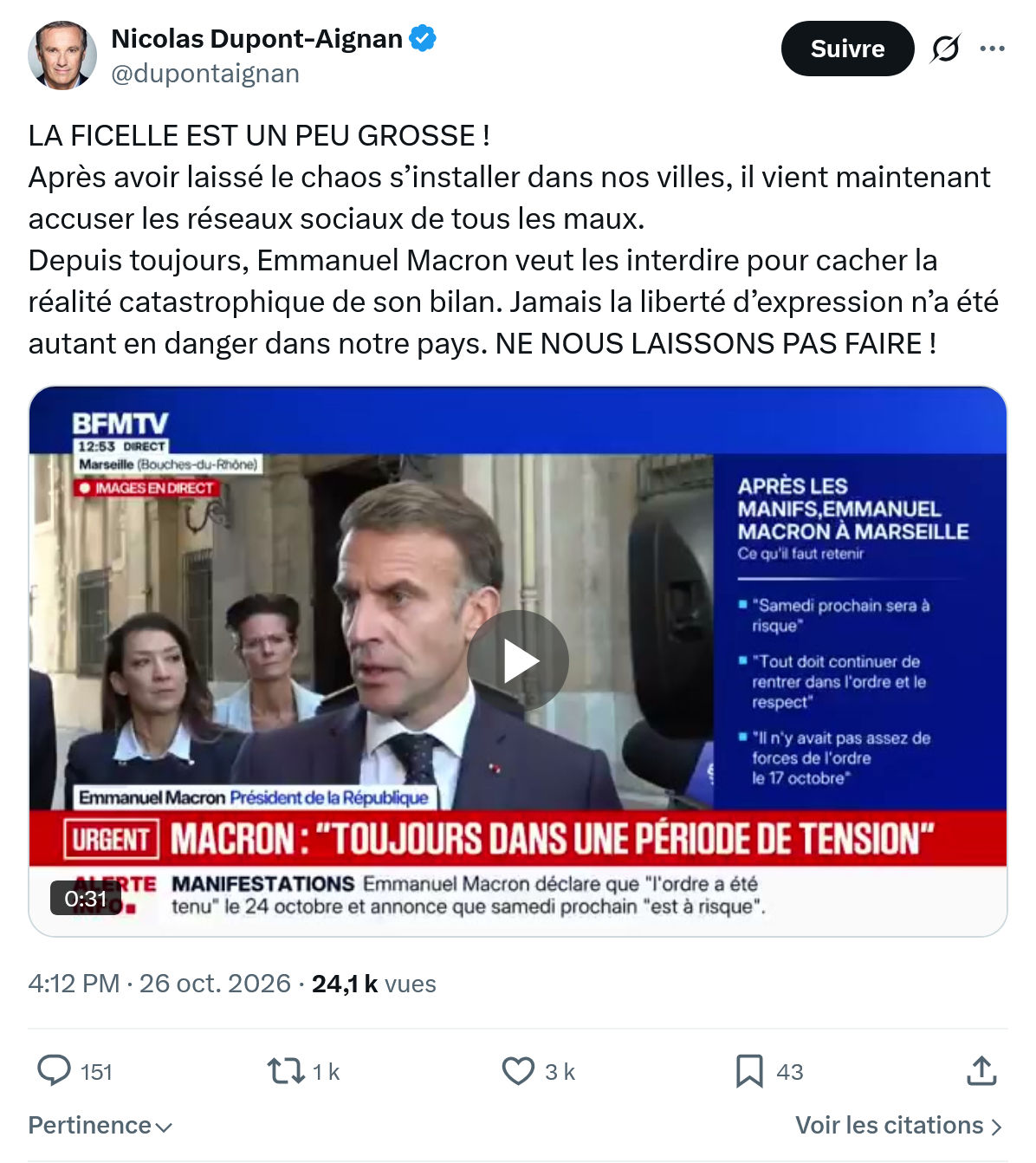 Nicolas Dupont-Aignan: LA FICELLE EST UN PEU GROSSE...