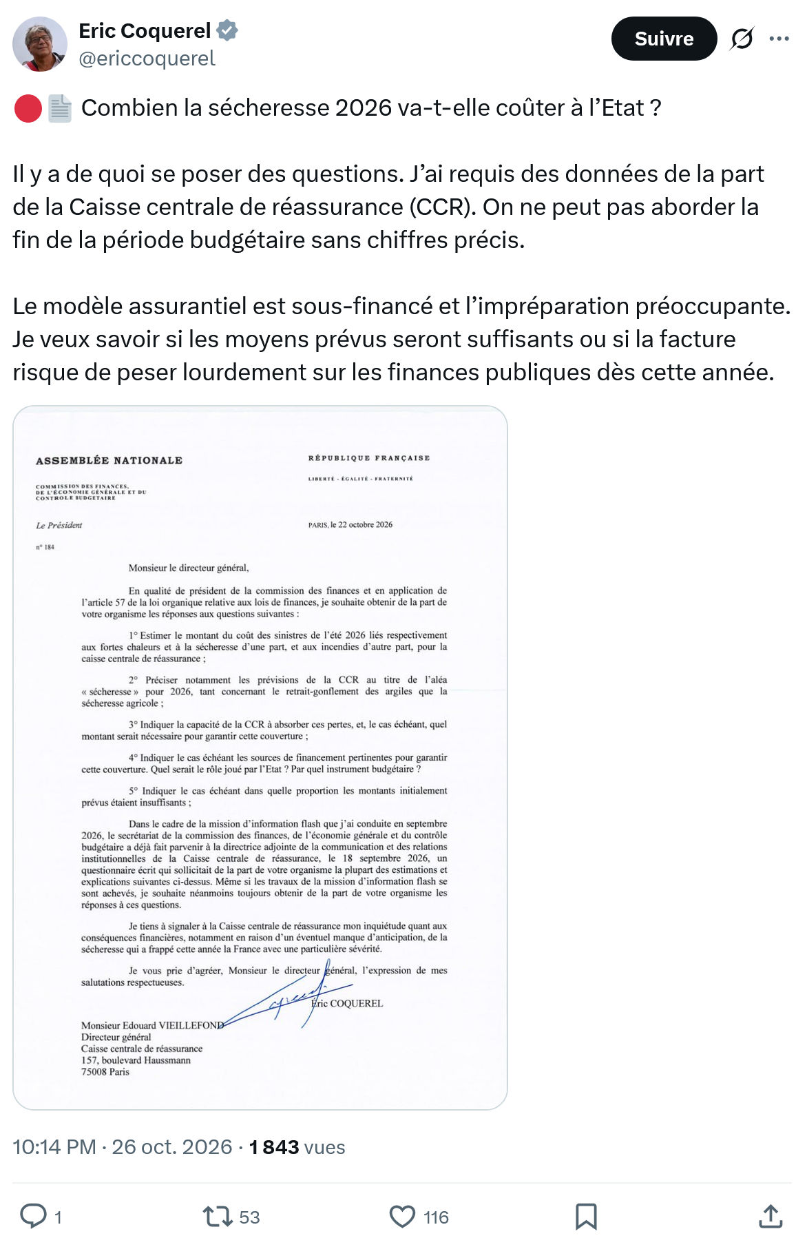 Eric Coquerel: Combien la sécheresse 2026...