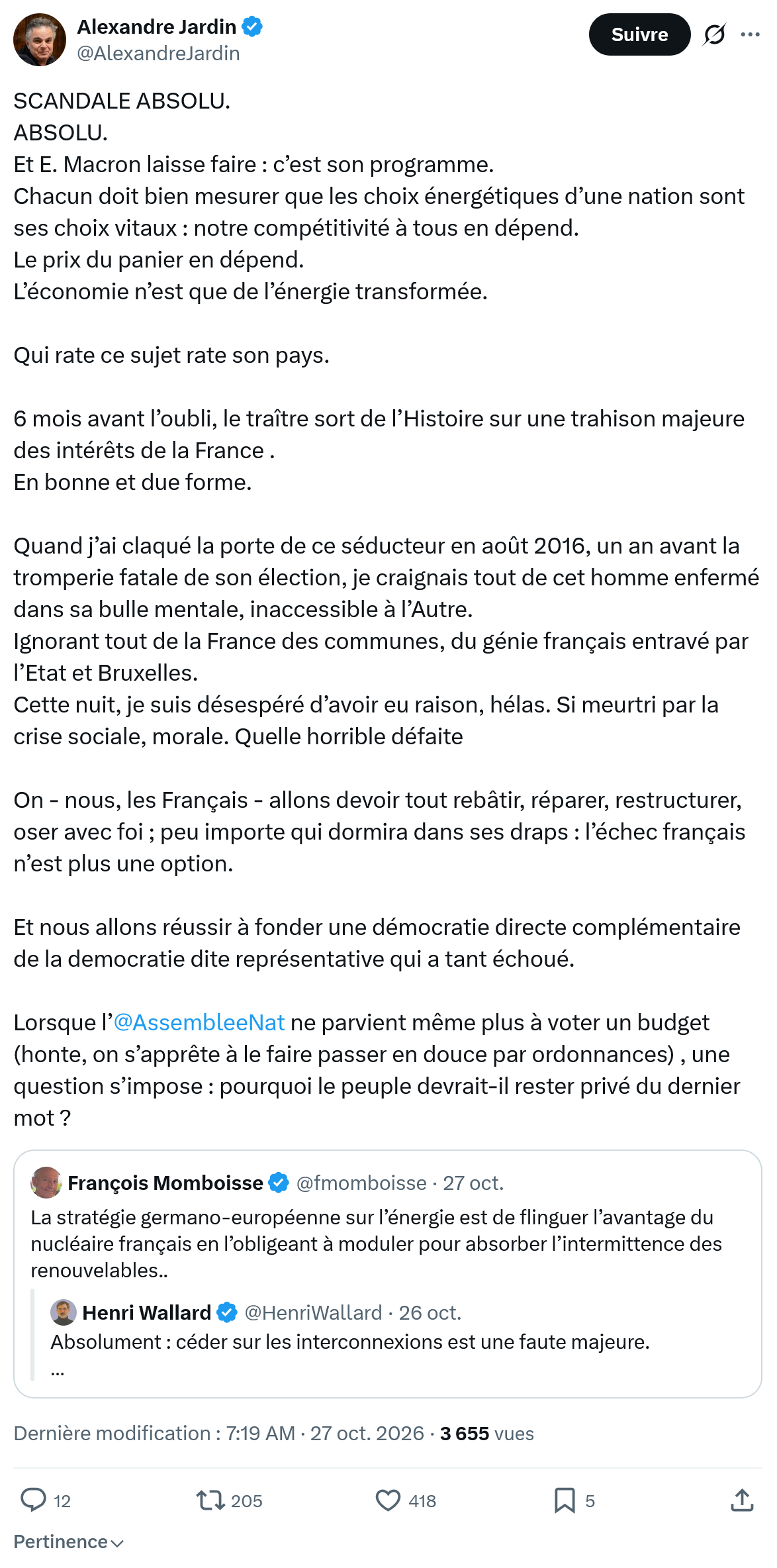 Alexandre Jardin: SCANDALE ABSOLU...