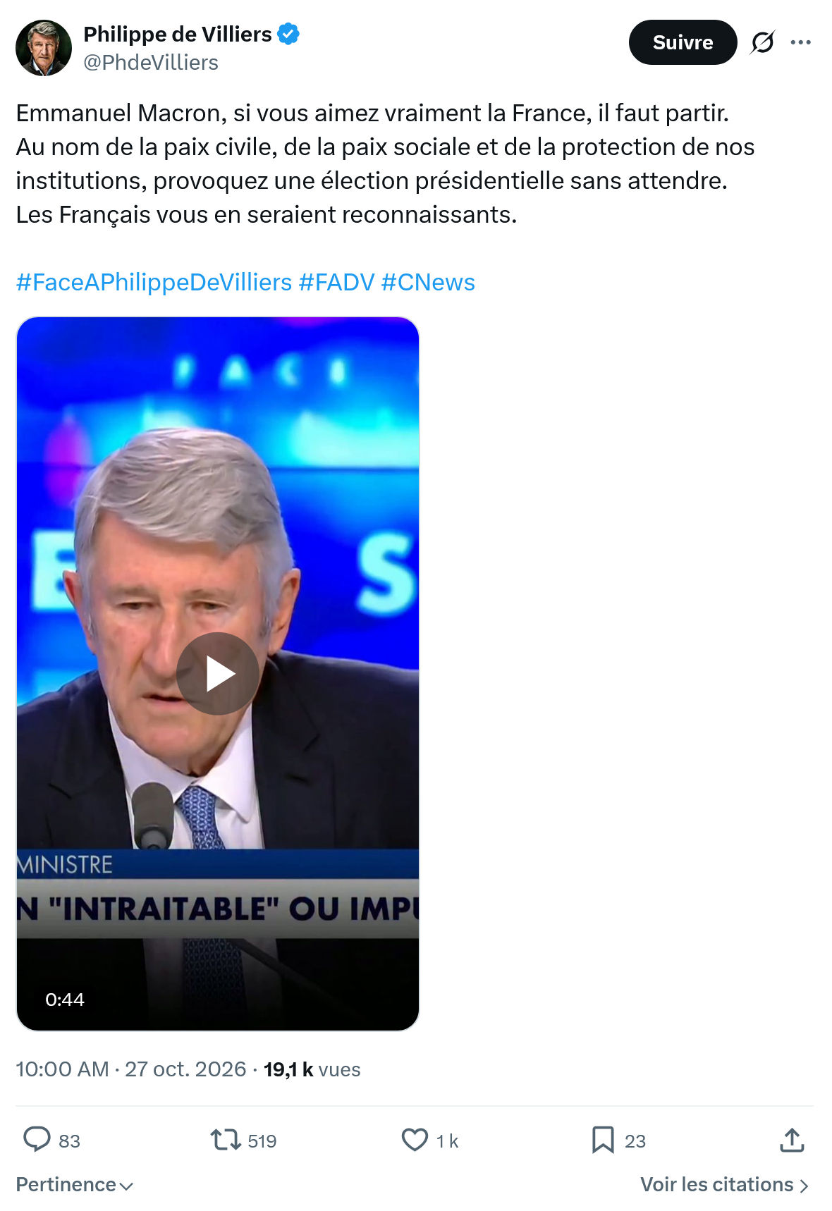 Philippe de Villiers: Emmanuel Macron, si vous aimez...