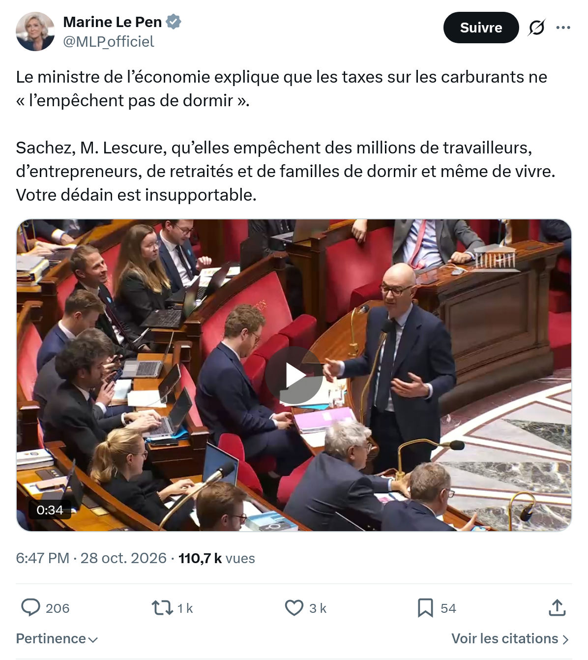 Marine Le Pen: Le ministre de l’économie...