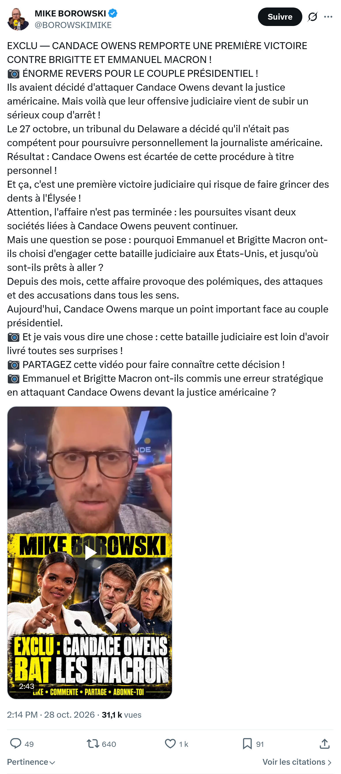 Mike Borowski: EXCLU — CANDACE OWENS...