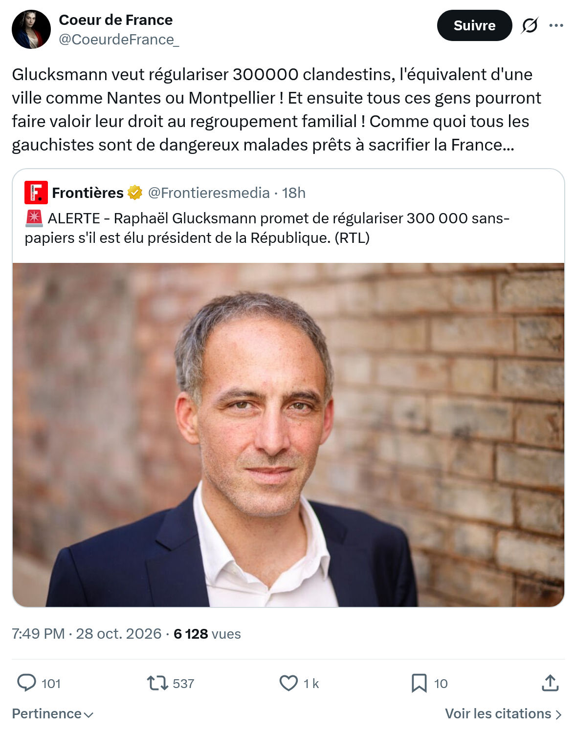 Coeur de France: Glucksmann veut régulariser...