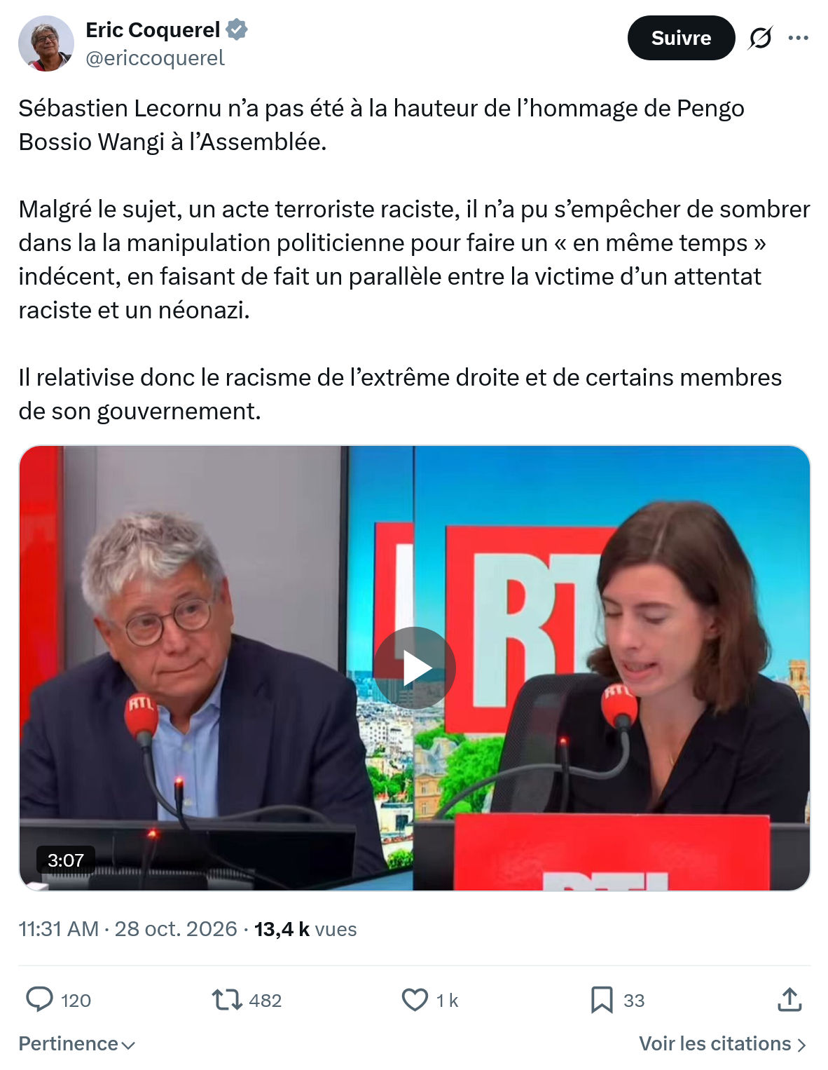 Eric Coquerel: Sébastien Lecornu n’a pas été...