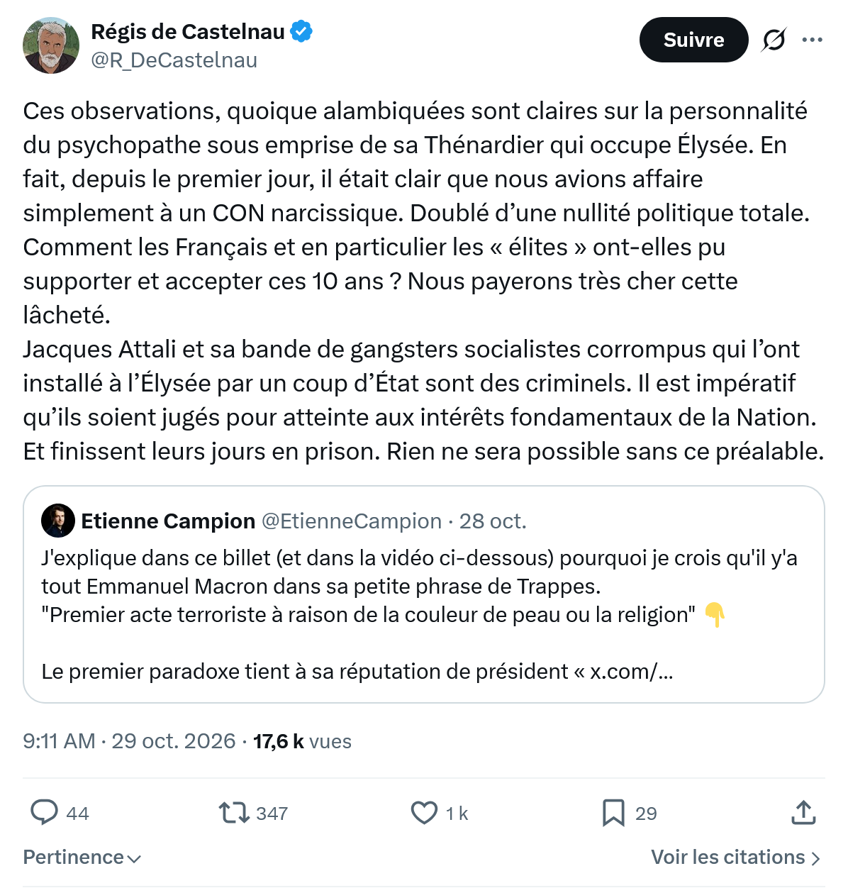 Régis de Castelnau: Ces observations, quoique alambiquées...