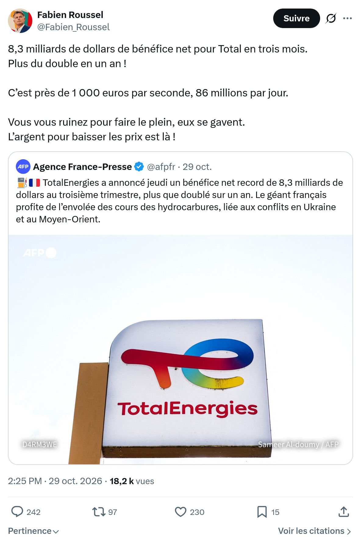 Fabien Roussel: 8,3 milliards de dollars de bénéfice...