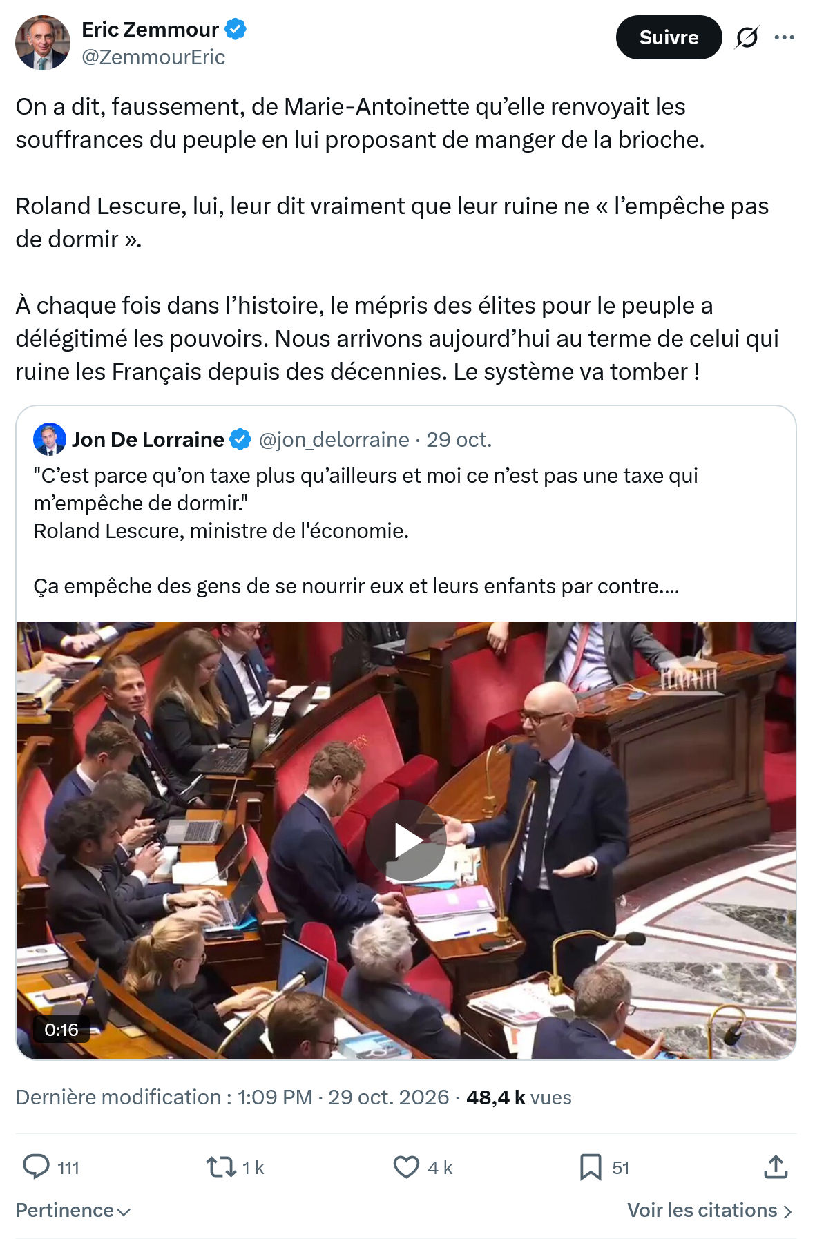 Eric Zemmour: On a dit, faussement, de Marie-Antoinette...