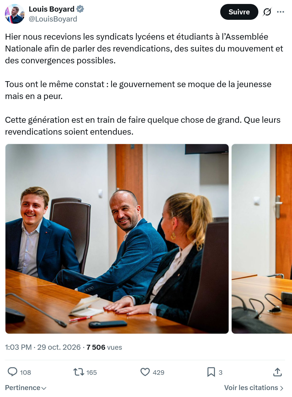 Louis Boyard: Hier nous recevions les syndicats...
