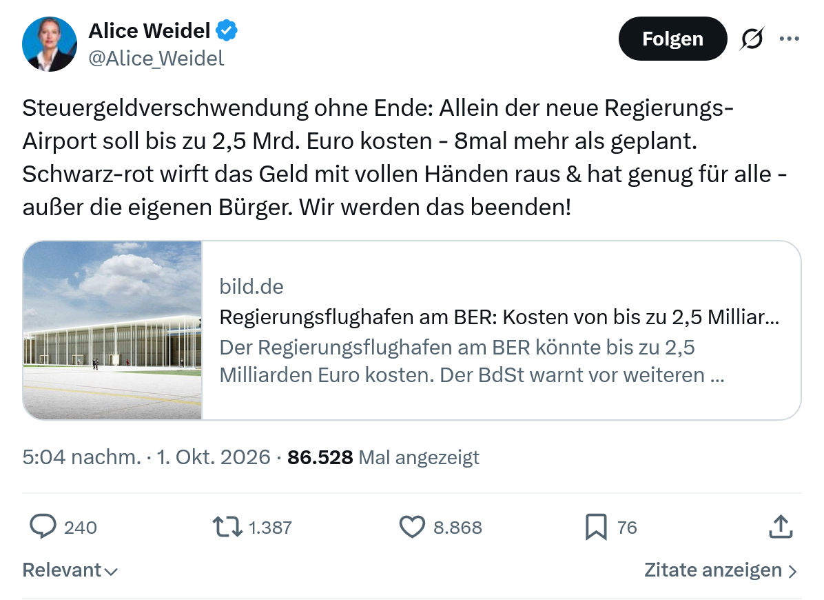 Alice Weidel: Steuergeldverschwendung ohne Ende...