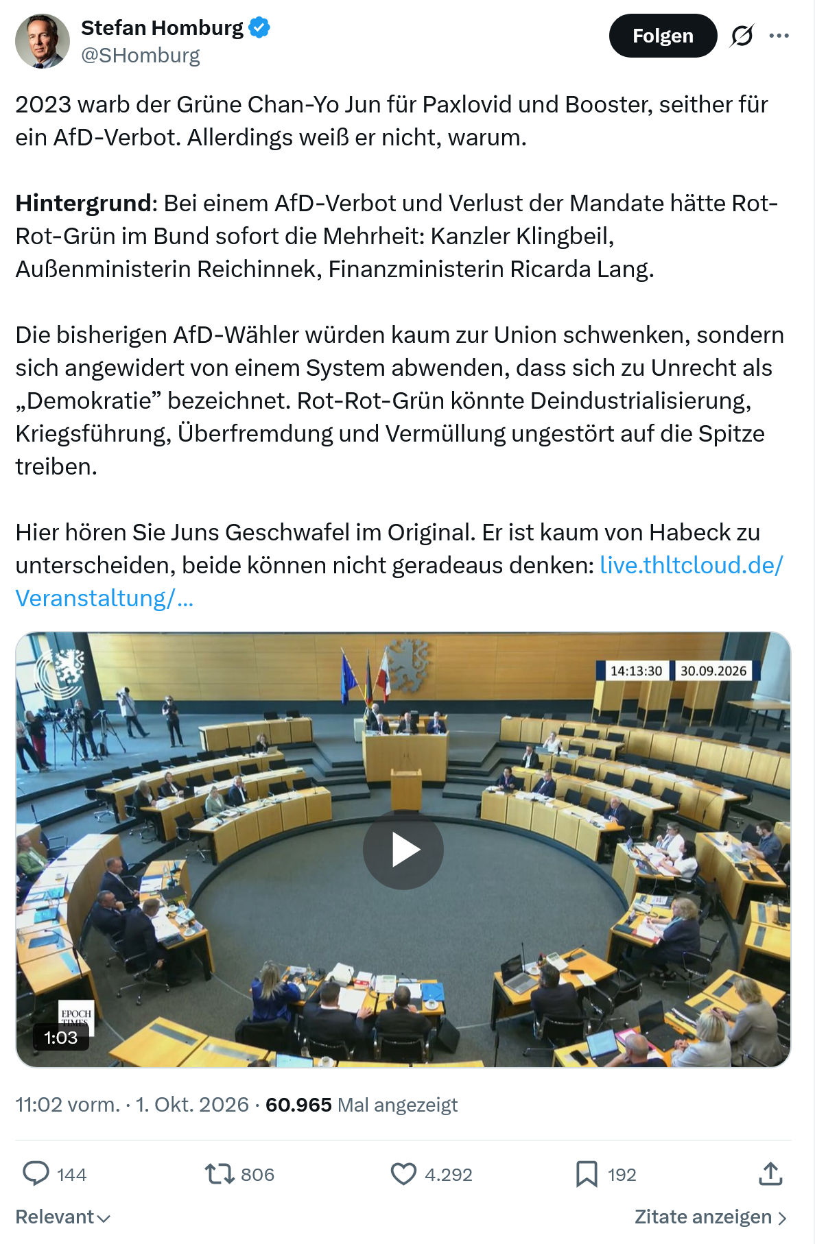 Stefan Homburg: 2023 warb der Grüne Chan-Yo...