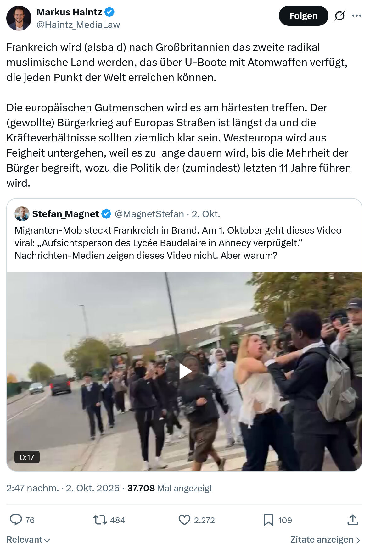 Markus Haintz: Frankreich wird (alsbald) nach Großbritannien...