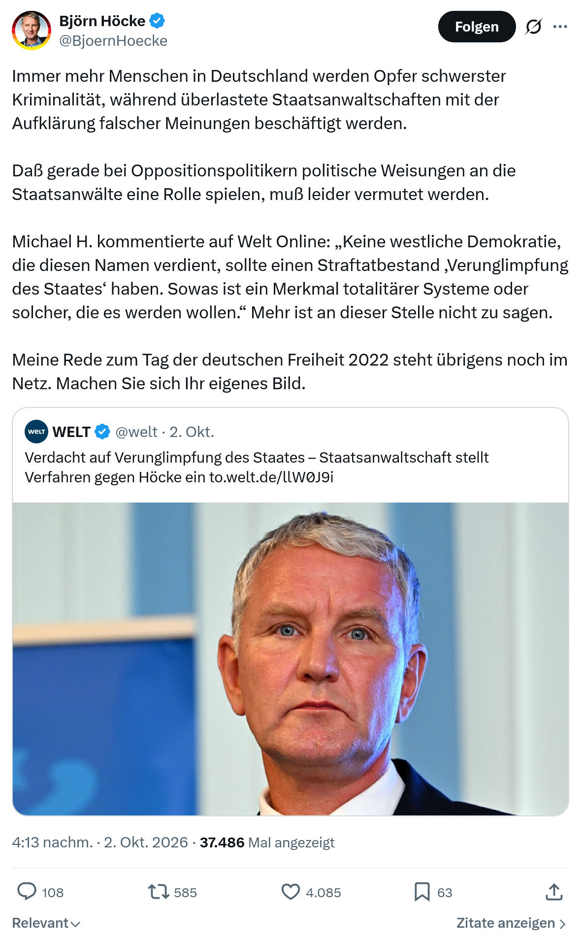 Björn Höcke: Immer mehr Menschen...