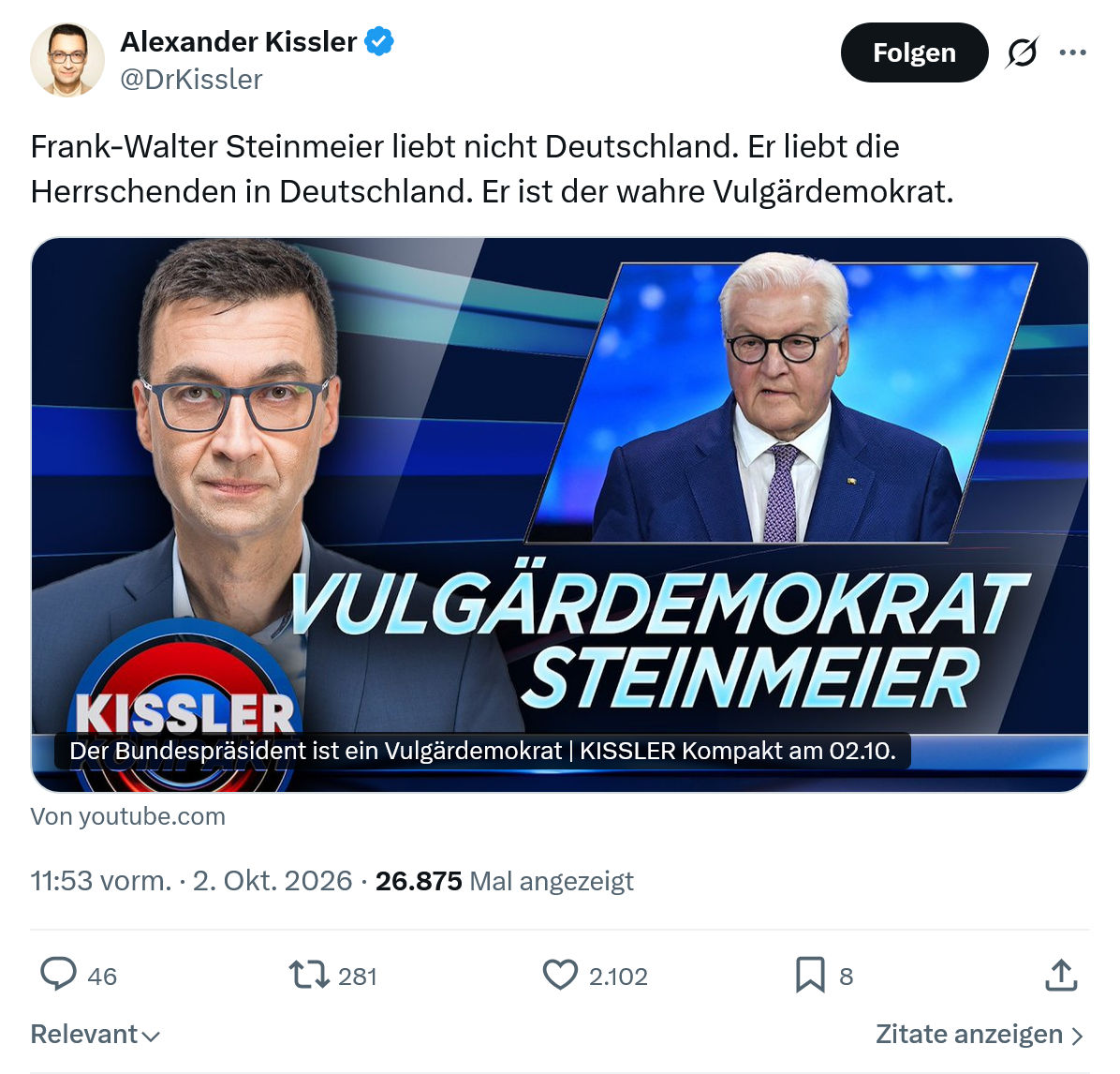 Alexander Kissler: Frank-Walter Steinmeier liebt...