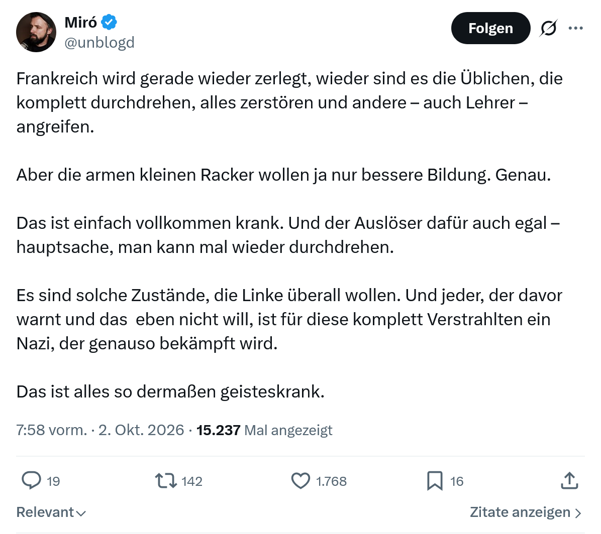 Miro Wolsfeld: Frankreich wird gerade wieder...
