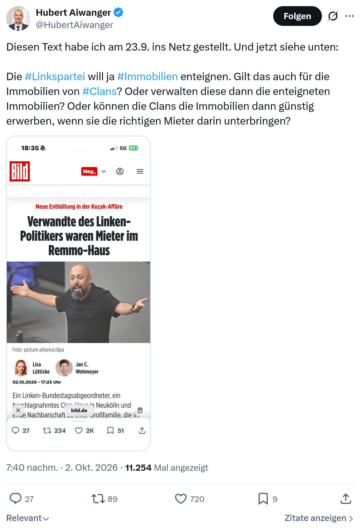 Hubert Aiwanger: Diesen Text habe ich am 23.9. ins Netz gestellt...