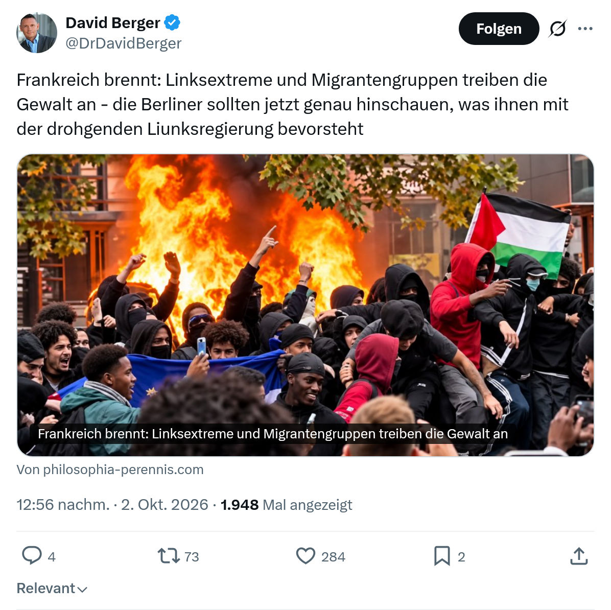 David Berger: Frankreich brennt: Linksextreme...