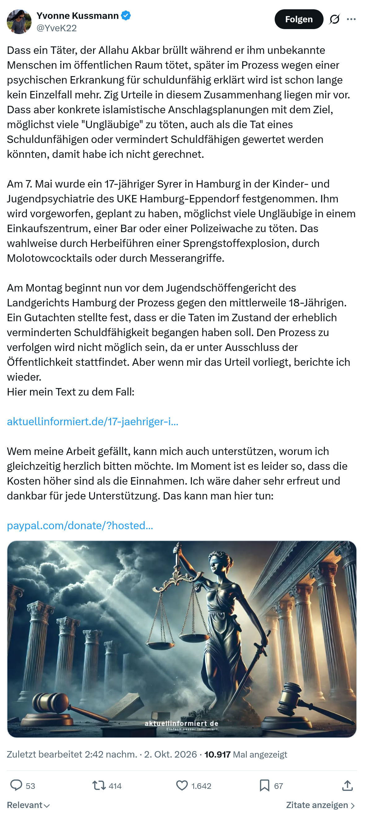 Yvonne Kussmann: Dass ein Täter, der Allahu Akbar...